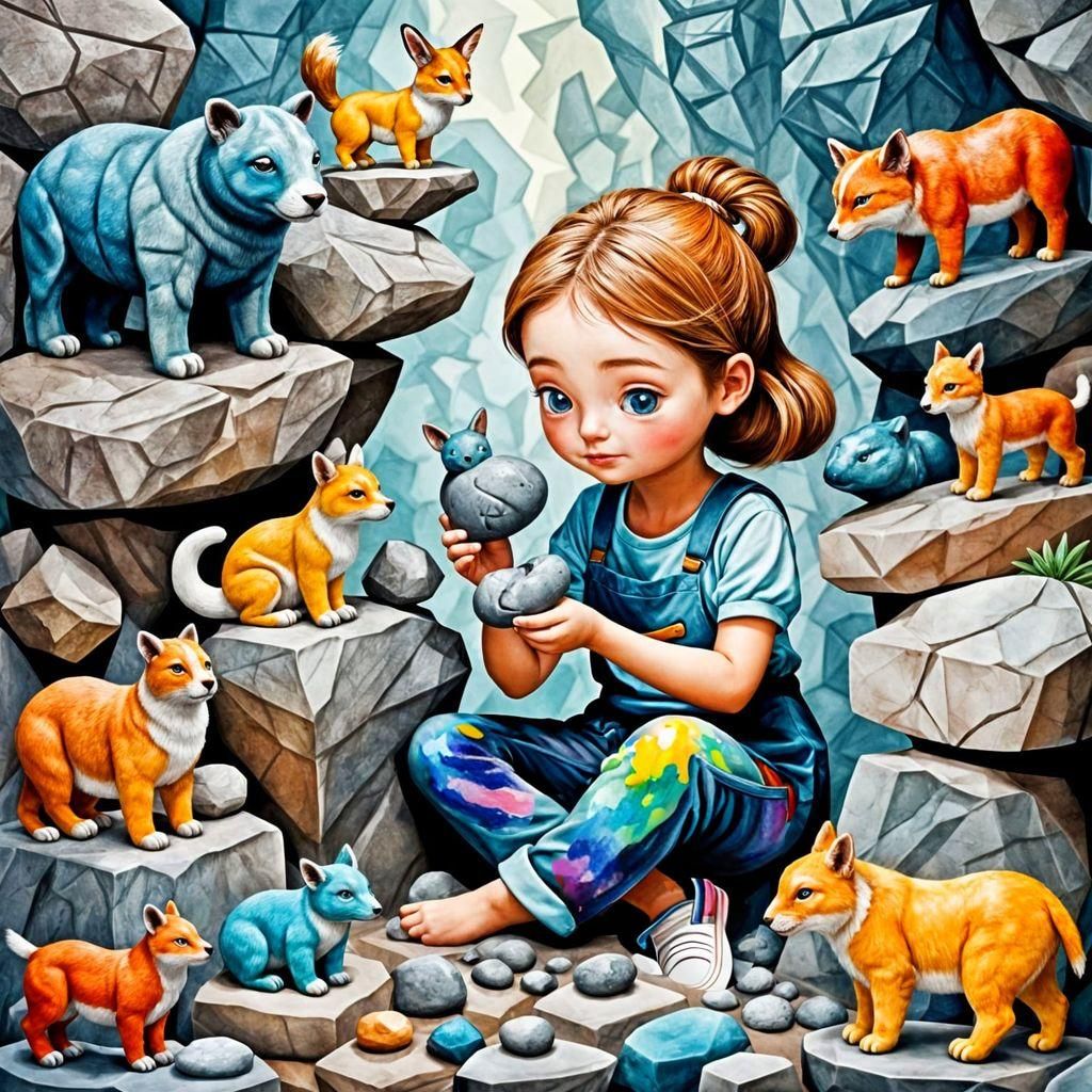 Whimsical Colorful Illustration of a Child Painting
