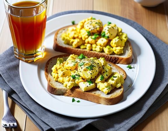 Scrambled Eggs on Toast with Apple Juice