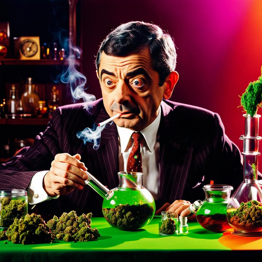 Mr. Bean as Stoner with Weed Bong