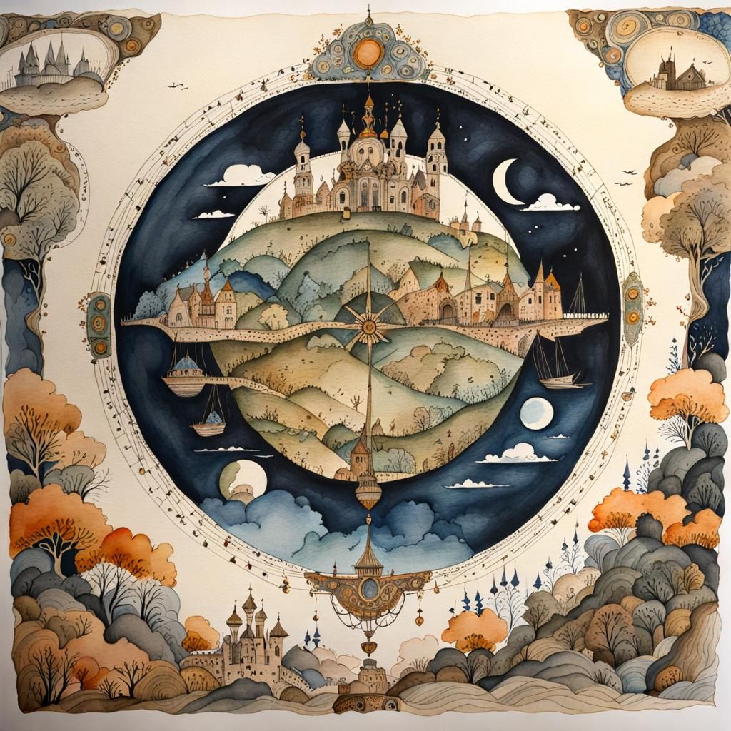 Antique Map of Forgotten Dreams: Watercolor Illustration