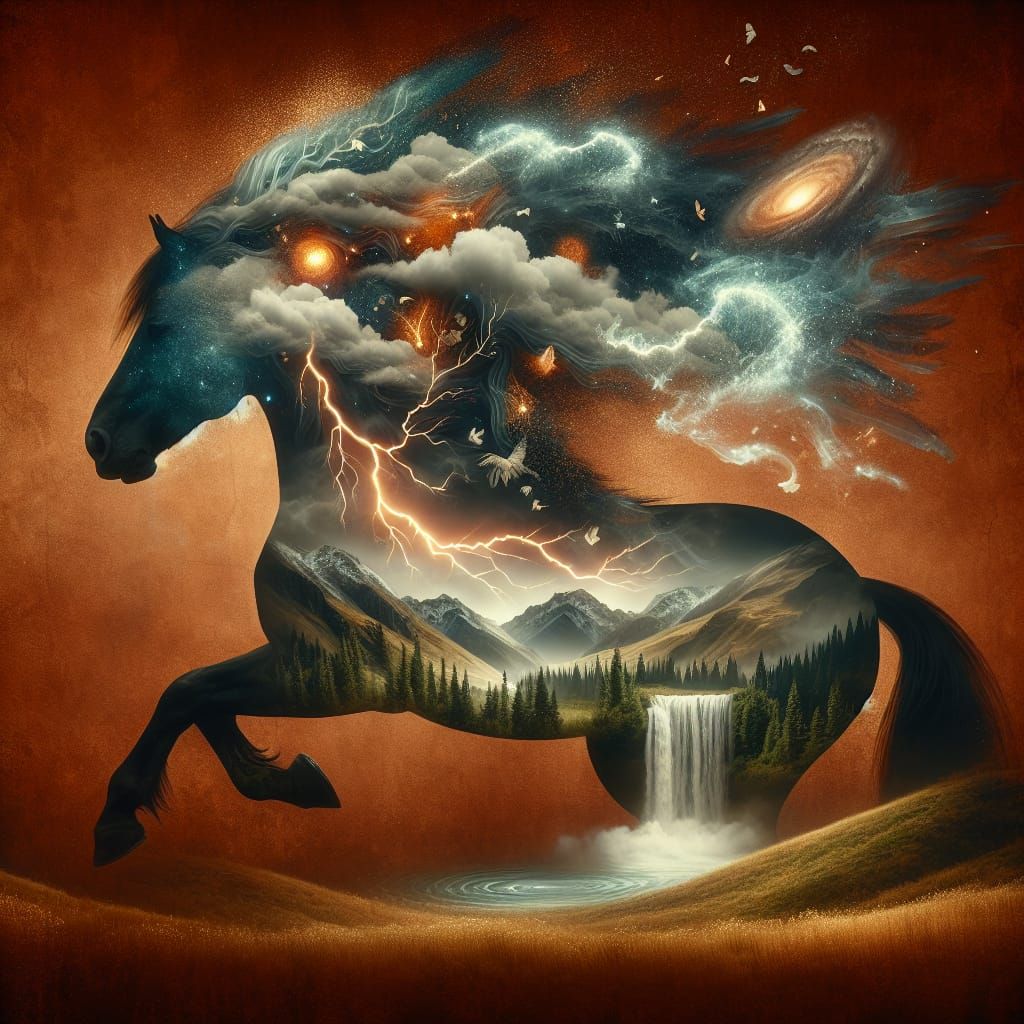 Majestic Stallion Double Exposure With Nature Elements