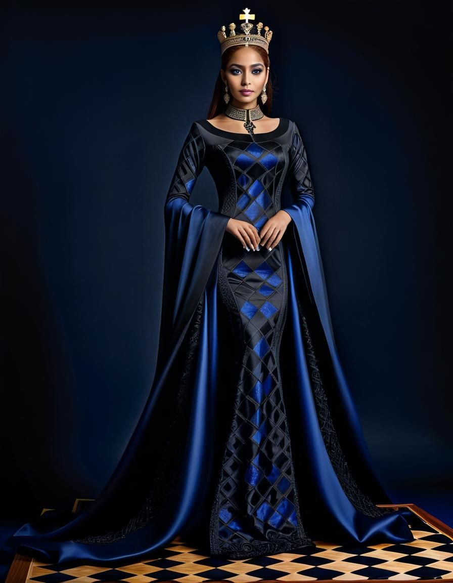 Stunning Chess Queen Portrait in Black Dress
