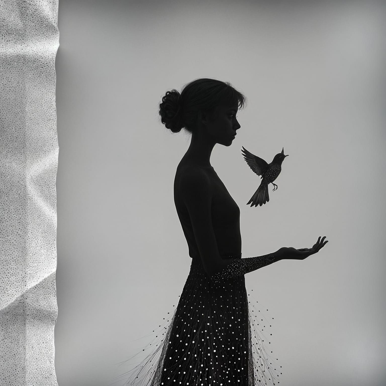 Pointillist Portrait of Woman with Bird