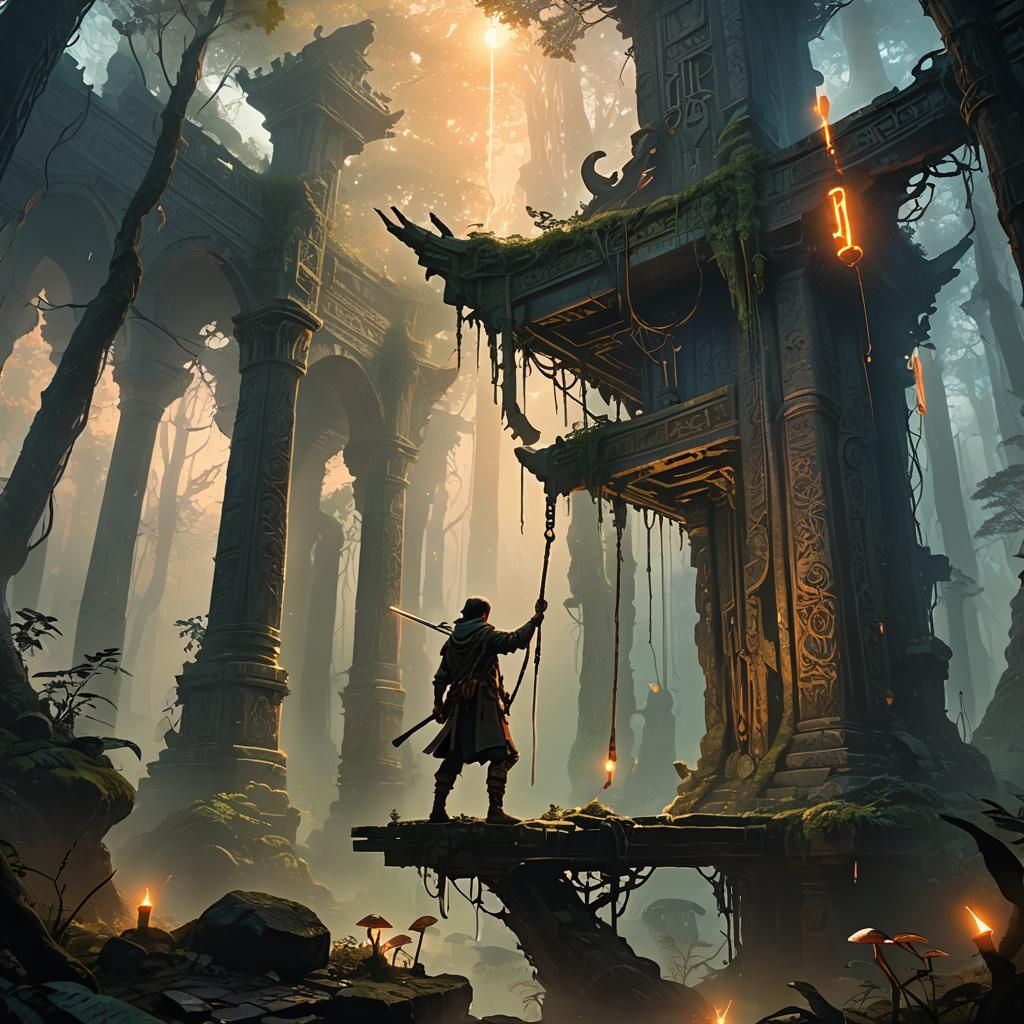 Mystical Rod in Ancient Forest Temple