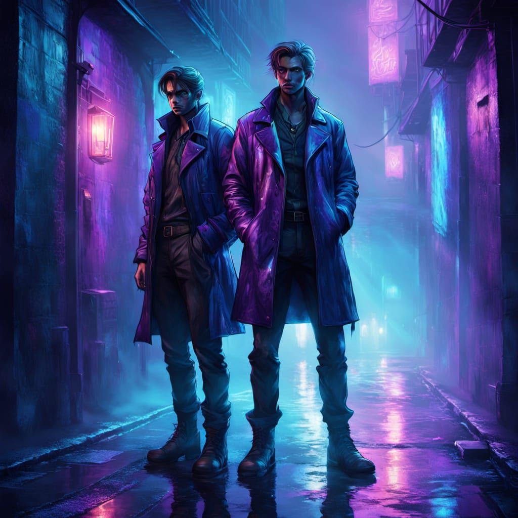 Unlikely Duo in Moody Alleyway Concept Art
