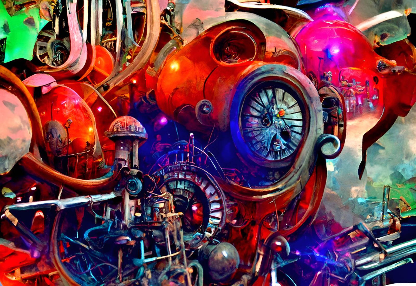 Dieselpunk Inventors' Fair in Anime Cartoon Style