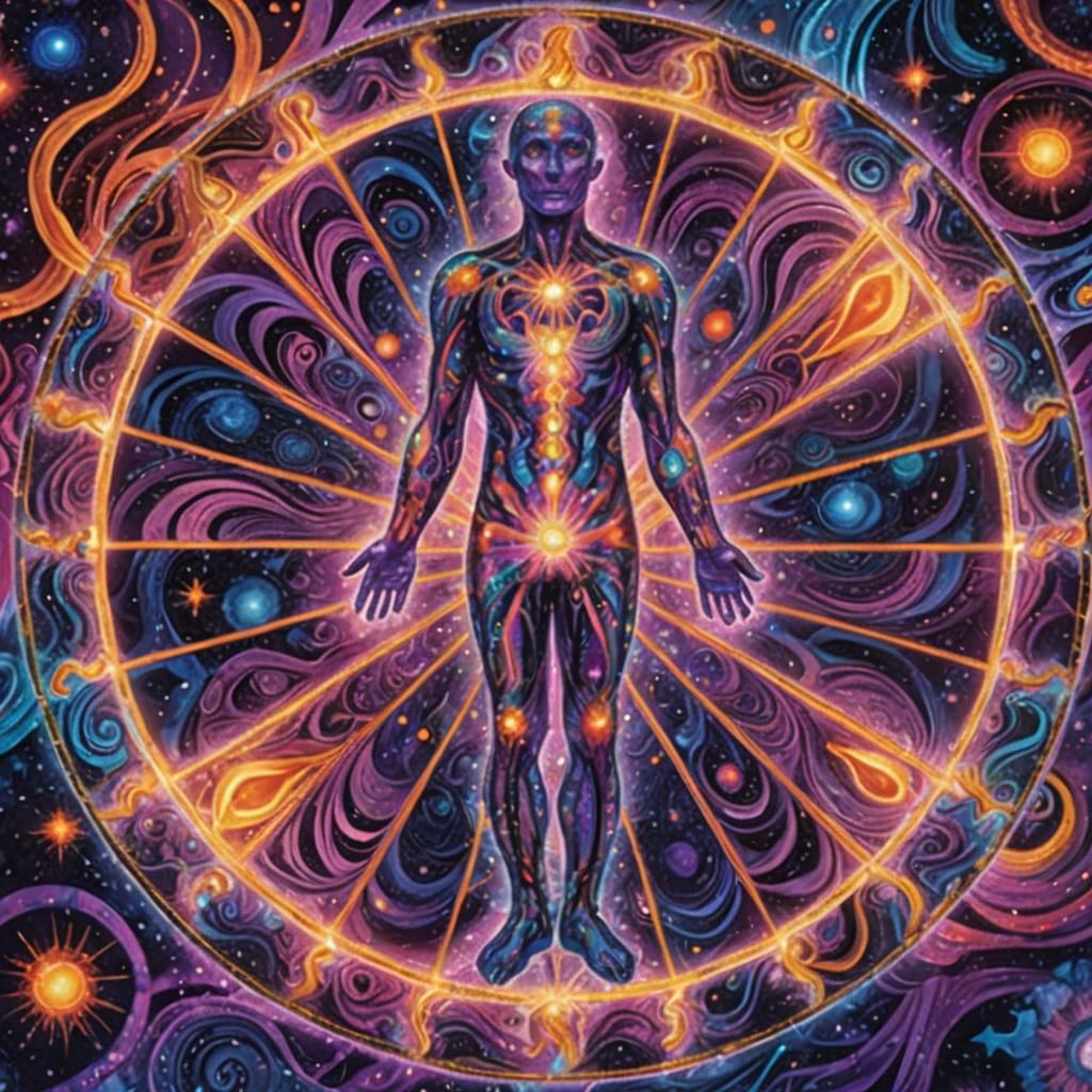 Cosmic Body Illustration in Visionary Art Style