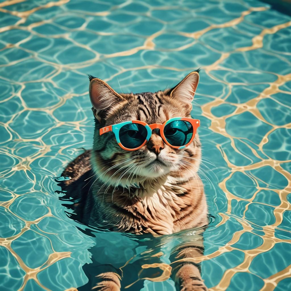 Cat in Sunglasses: Retro Pop Art Poolside