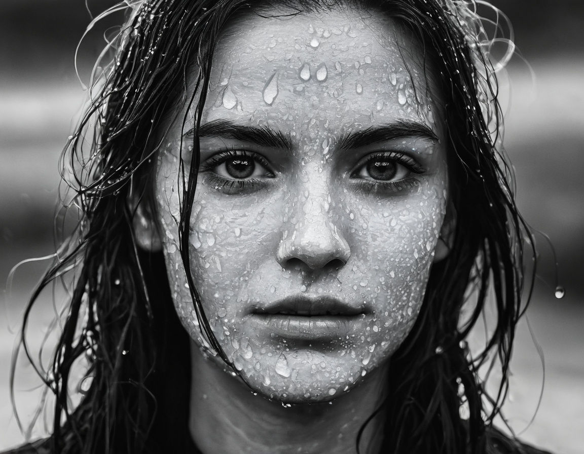 Striking B&W Portrait with Water Droplets in 4K