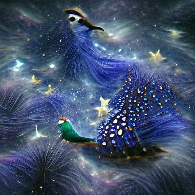 Dreamlike Peacock in Starry Cosmic Landscape