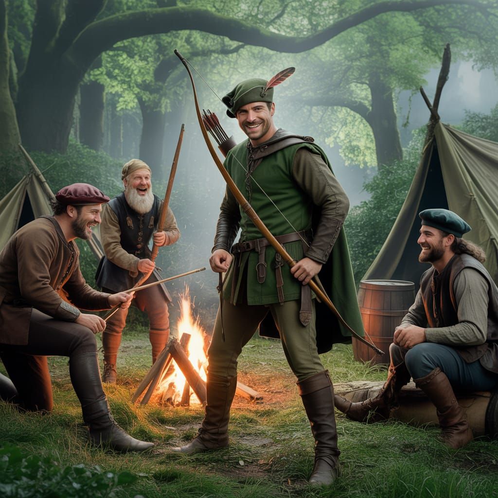 Robin Hood and Merry Men in Sherwood Forest