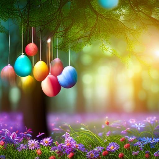 Easter Eggs Hanging on Willow Tree