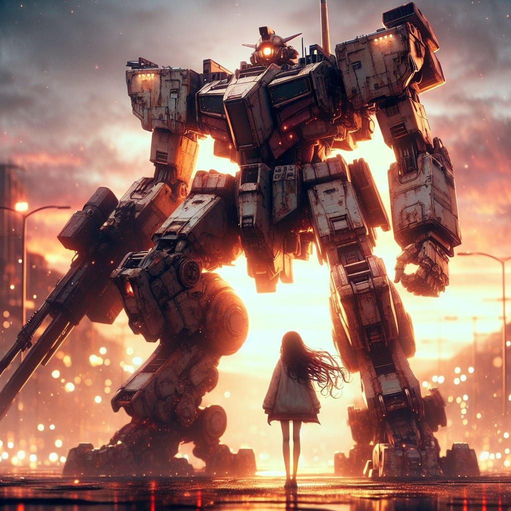 (Bokeh, Anime style, Mecha)