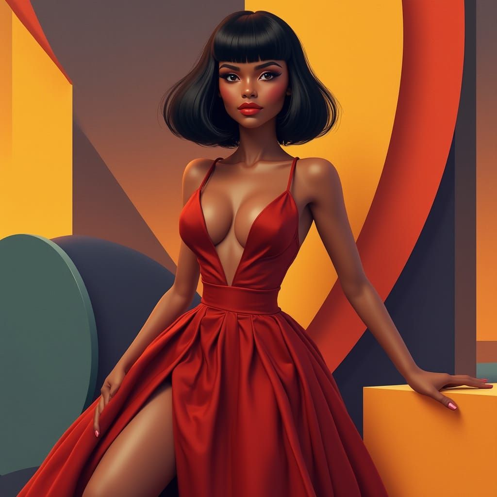 Sleek African Woman Radiates Elegance in 3D Realistic Art