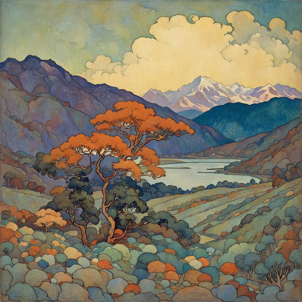 Lush Landscape in Illustrative Impasto Style