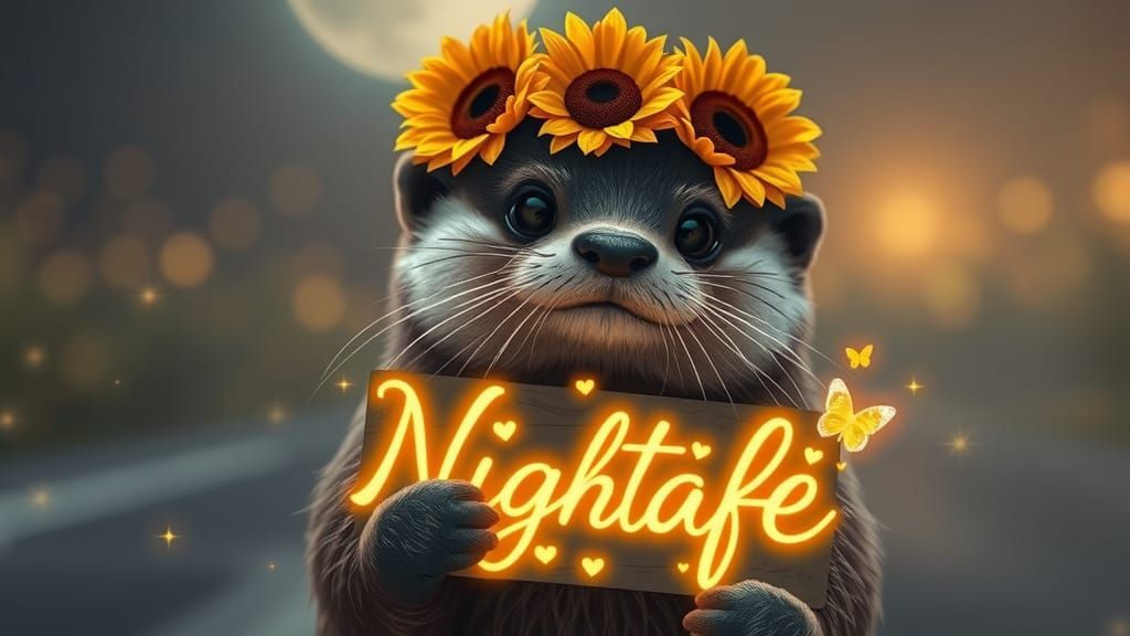 Whimsical Otter in Sunflower Crown