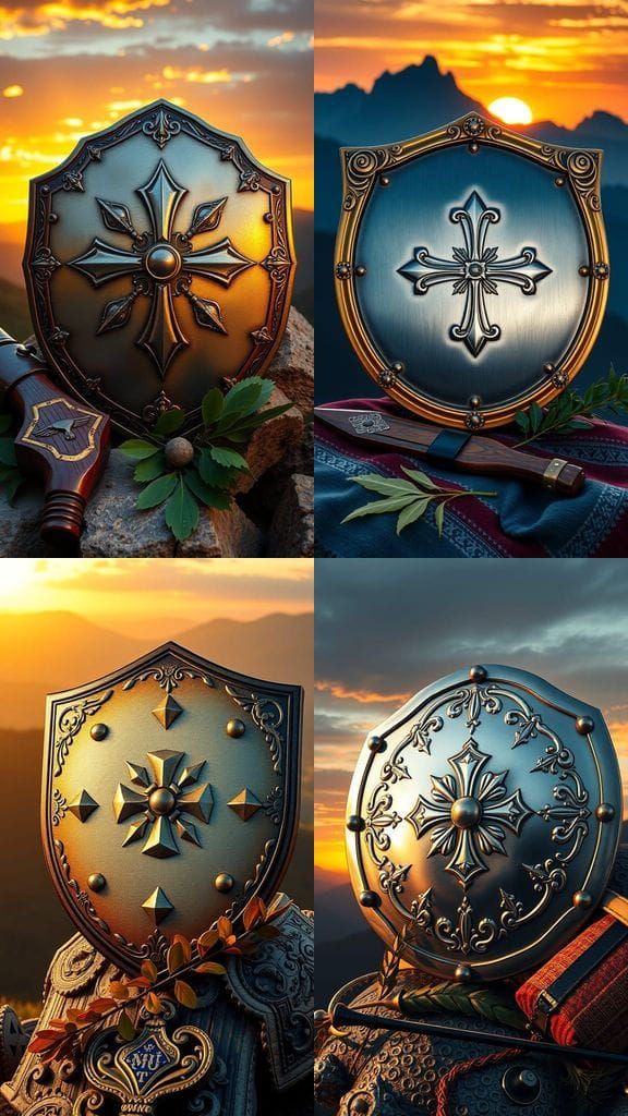 Traditional Serbian Shield in Sunset Balkan Landscape with C...