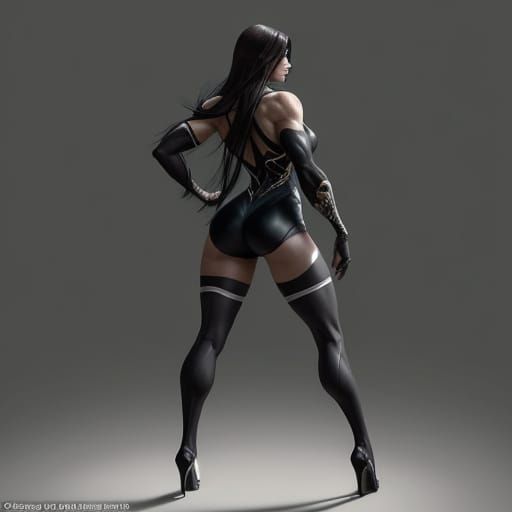 Muscular Woman in Stockings and Heels, Anime Style