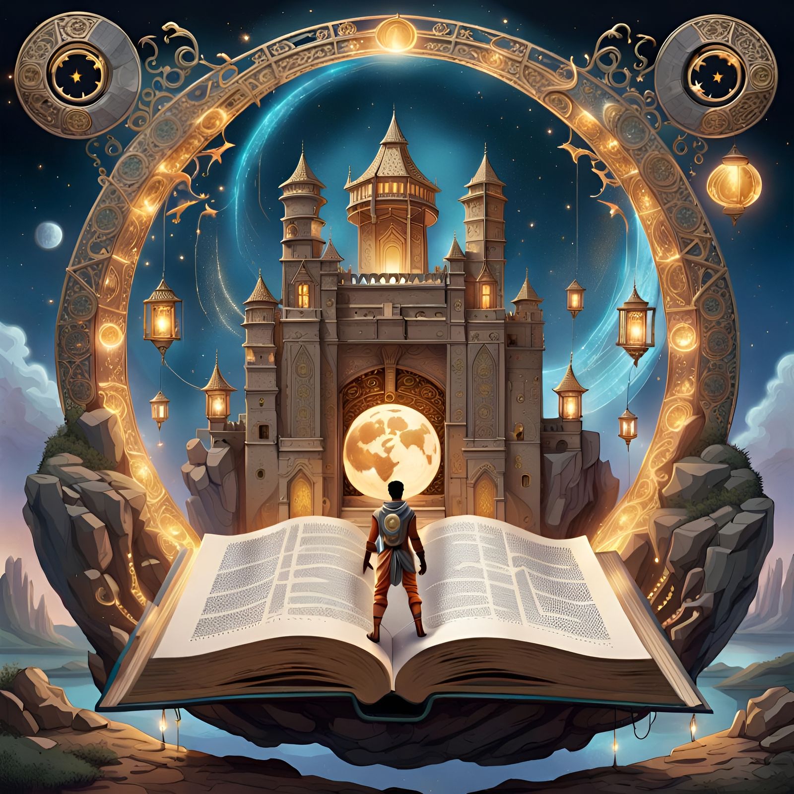 Cosmic Portal Unveiled: Floating Islands and Magic Book