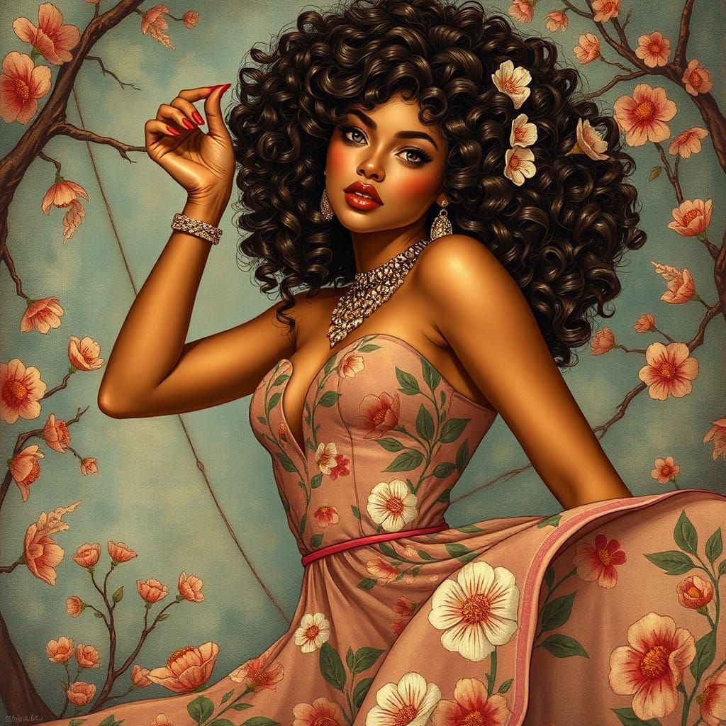 Whimsical Portrait of Woman in Children's Book Style