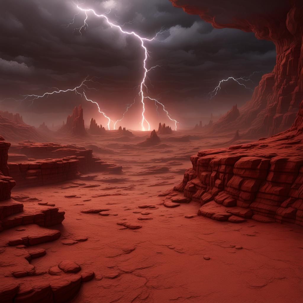 Sandstone Trench on Desert Planet in Dark Fantasy Style