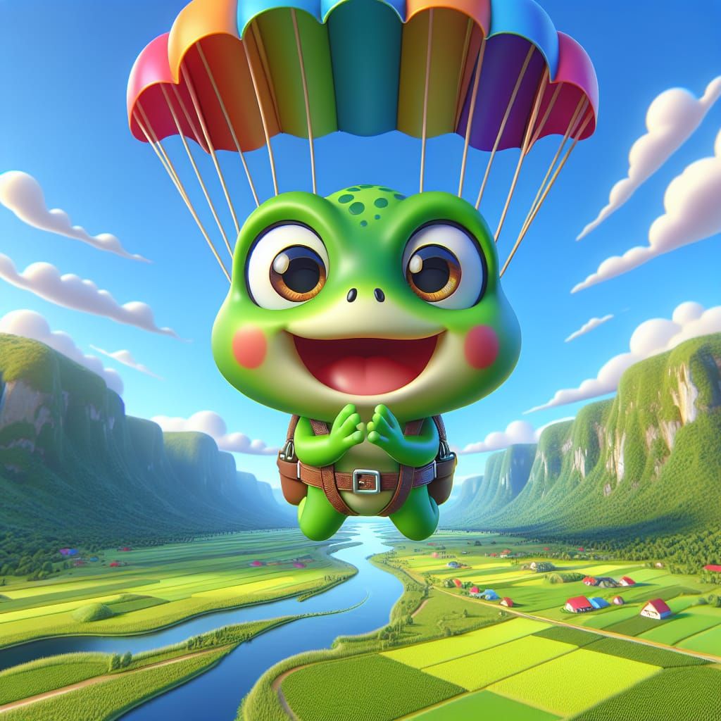 Disney Pixar style 3D adorable kawaii Chibi frog, wearing a ...