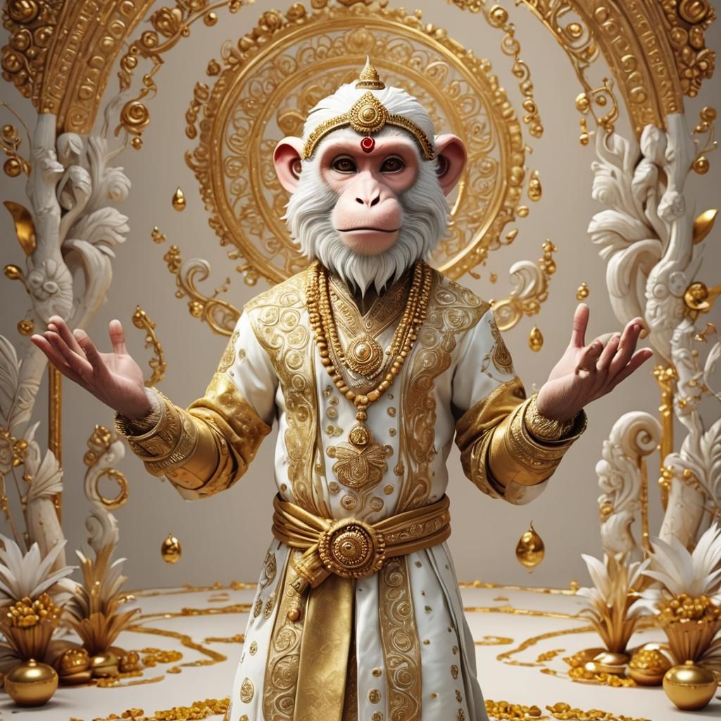 Animated Indian Monkey God in Golden Dress