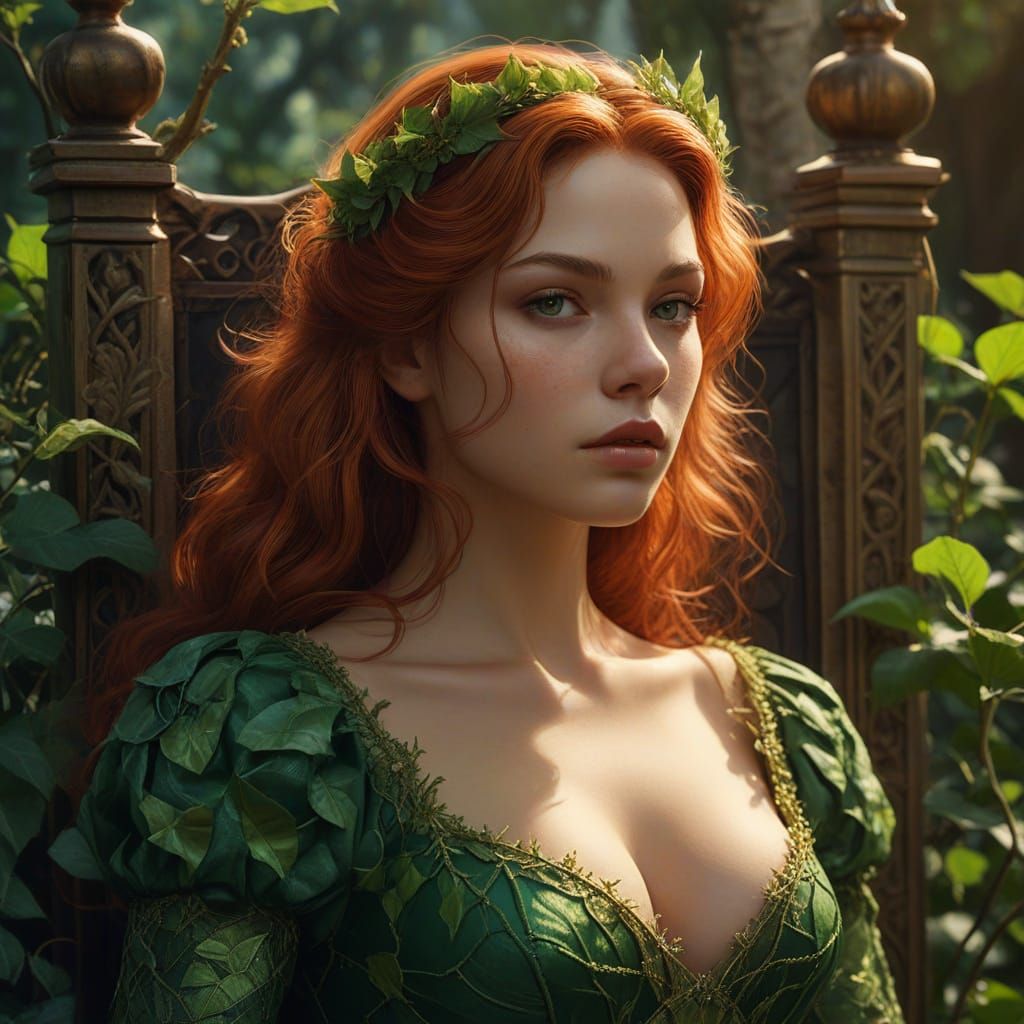 Poison Ivy on Thorn Throne, Oil Painting