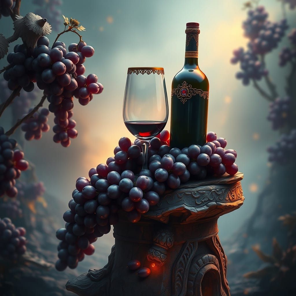 Enchanted Wine Scene in a Fantastical Landscape