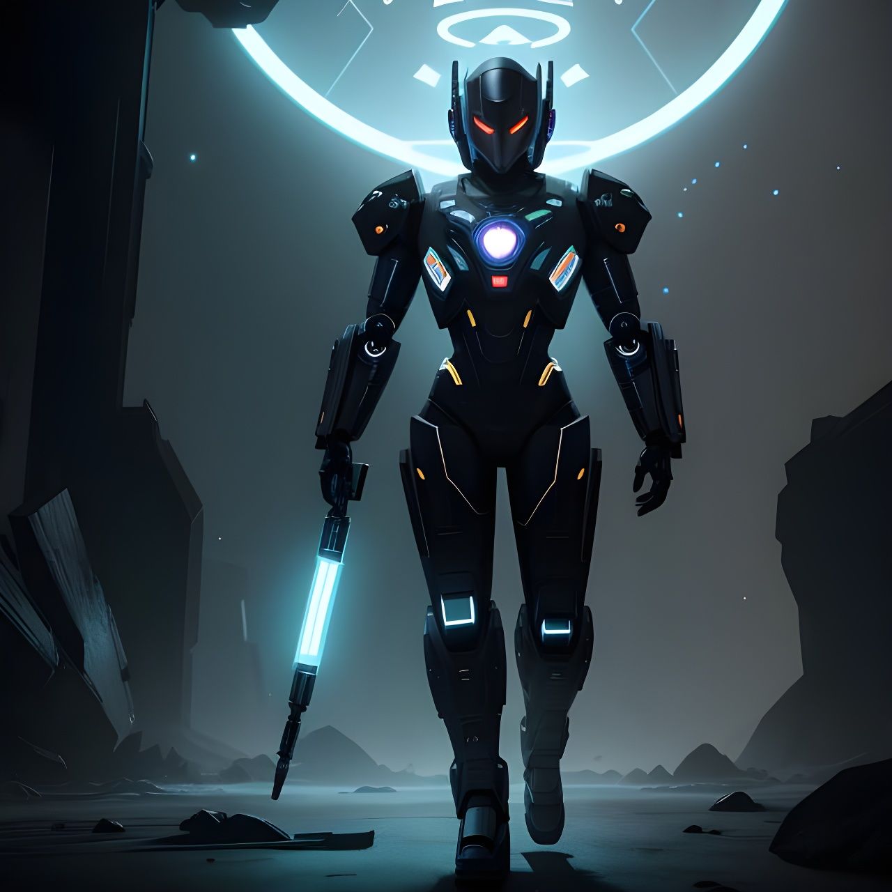 Luminescent Ink Robot Supervillains in Collage Style