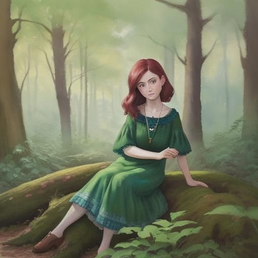 Girl with Burgundy Hair in Whimsical Forest