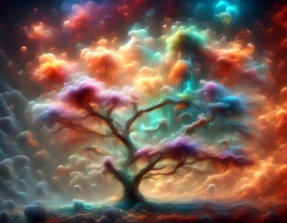 Opalescent Tree in Ethereal Floral Dream Style