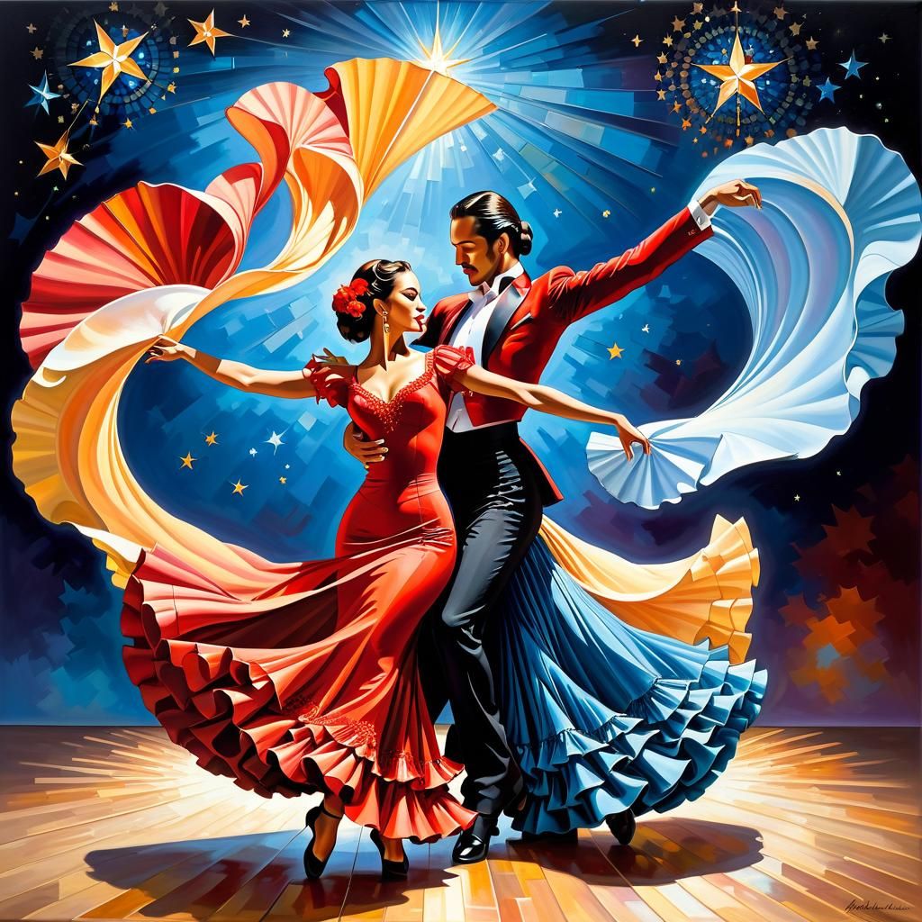 Flamenco Dancers Under a Starry Sky in Acrylic Painting