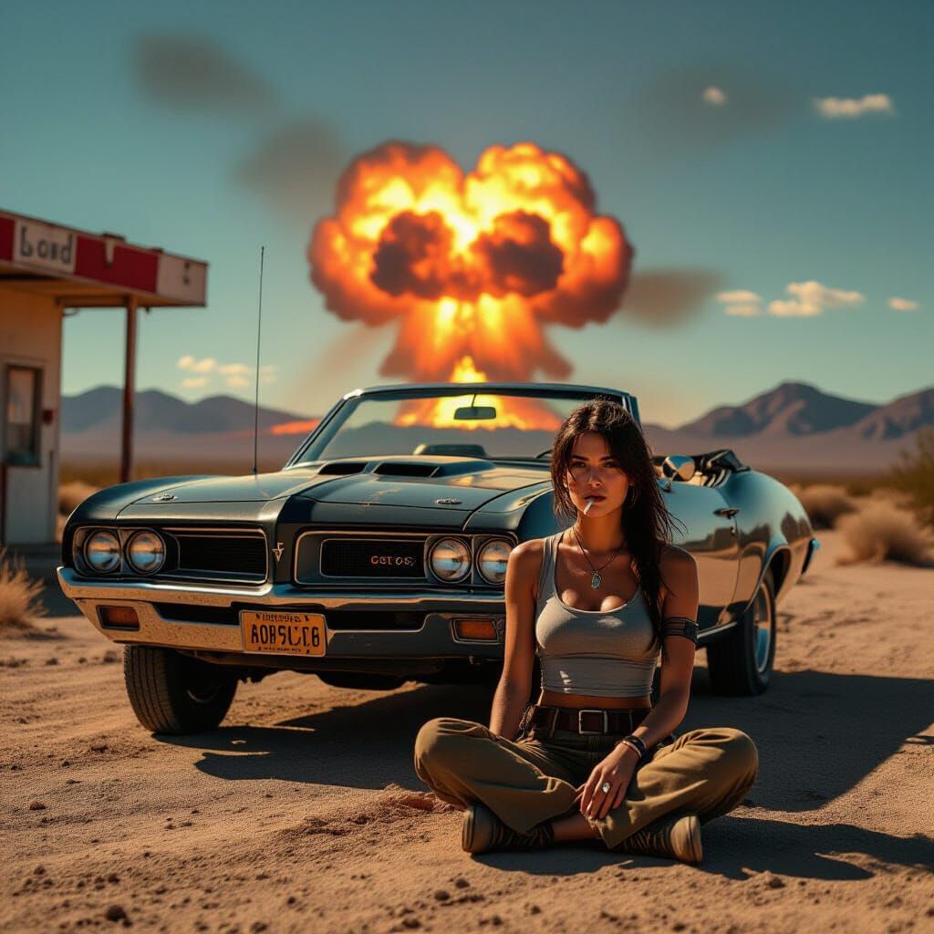 Apocalyptic Desert Scene with Lara Croft in 8K