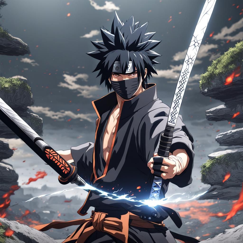 Anime Sword Fight with Sharingan Eyes in Detailed Matte Pain...