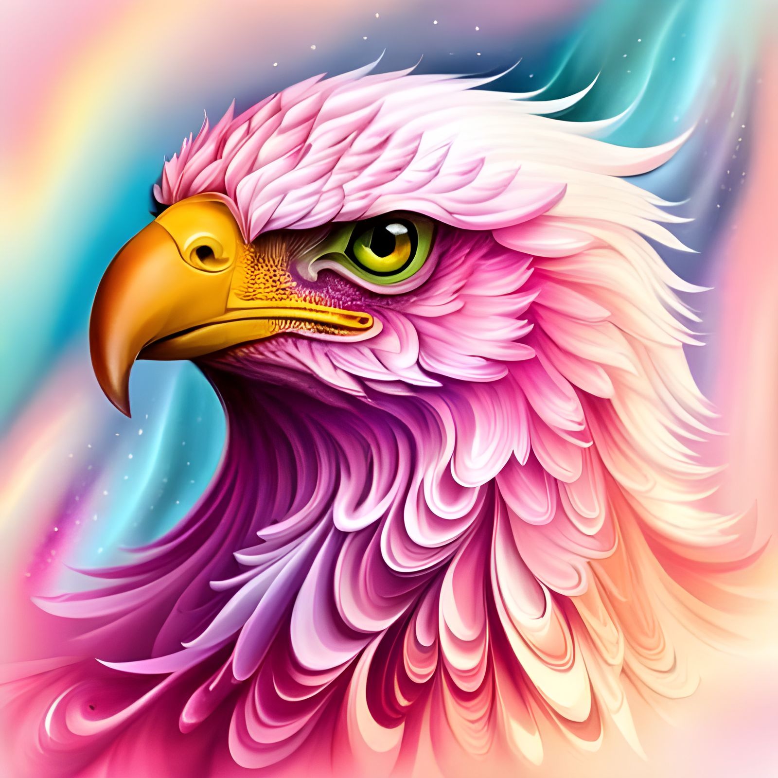 Fantasy Pink Eagle Portrait in Liquid Marble Style