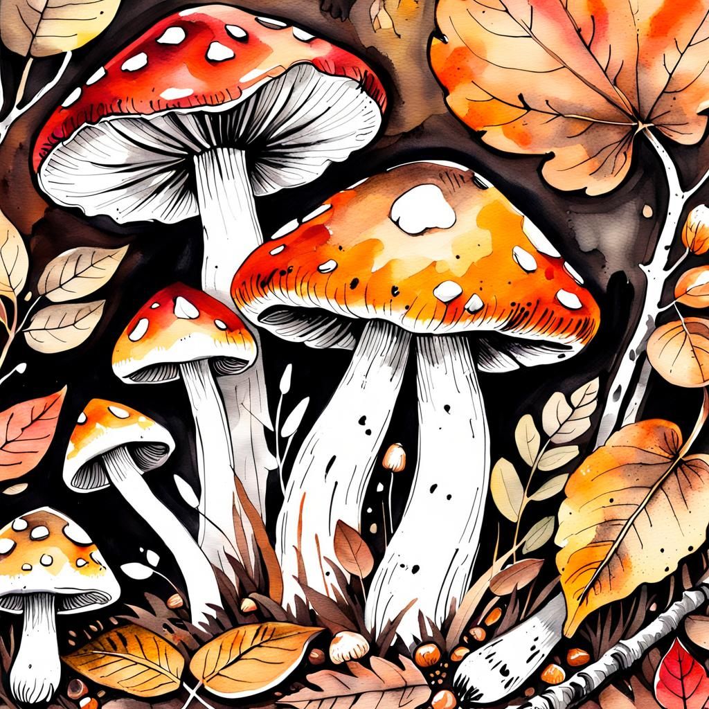 Forest Floor: Macro Ink Painting of Autumnal Decay