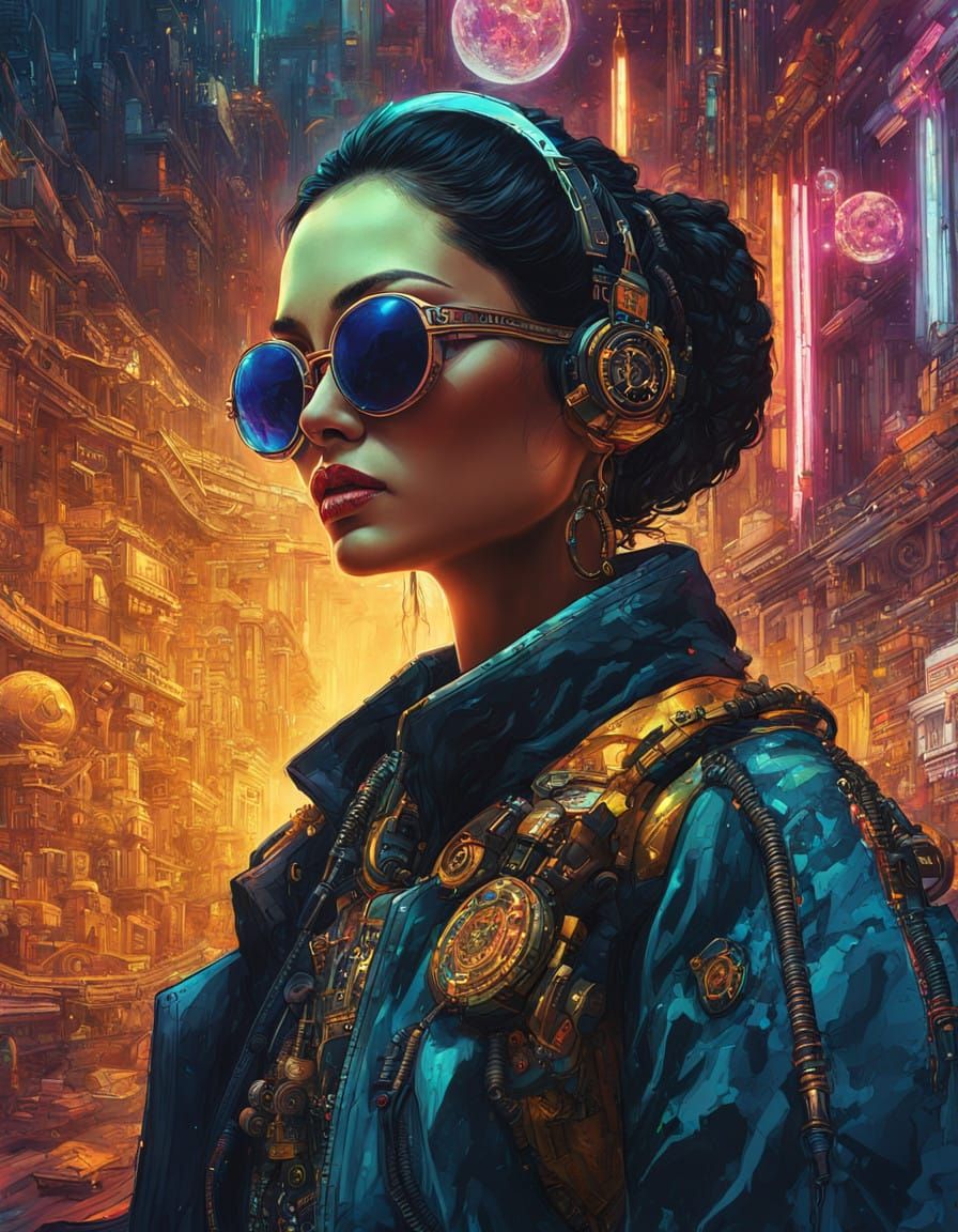 Cyberpunk Woman in Glowing Circuitry