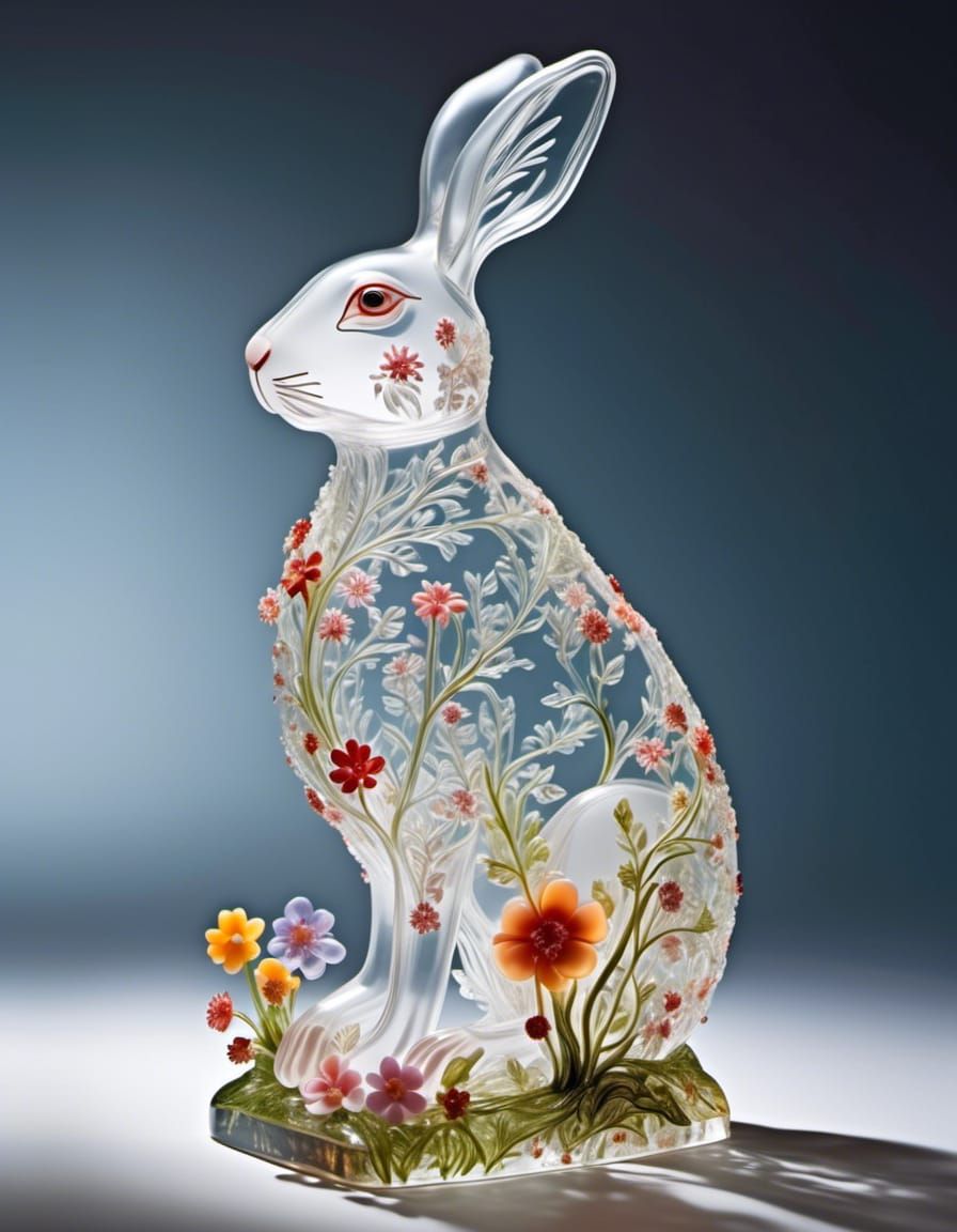 Intricate Translucent Glass Rabbit Sculpture