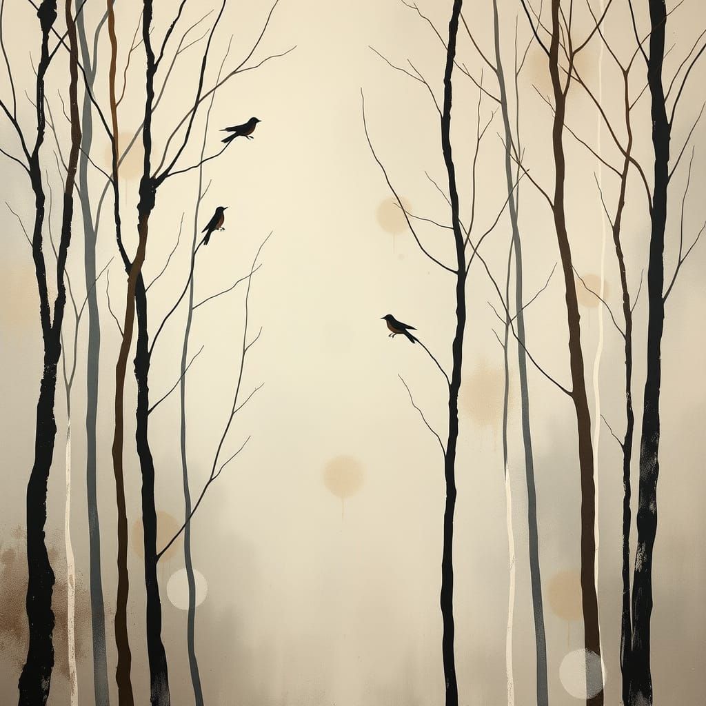 Minimalist Abstract Forest with Birds
