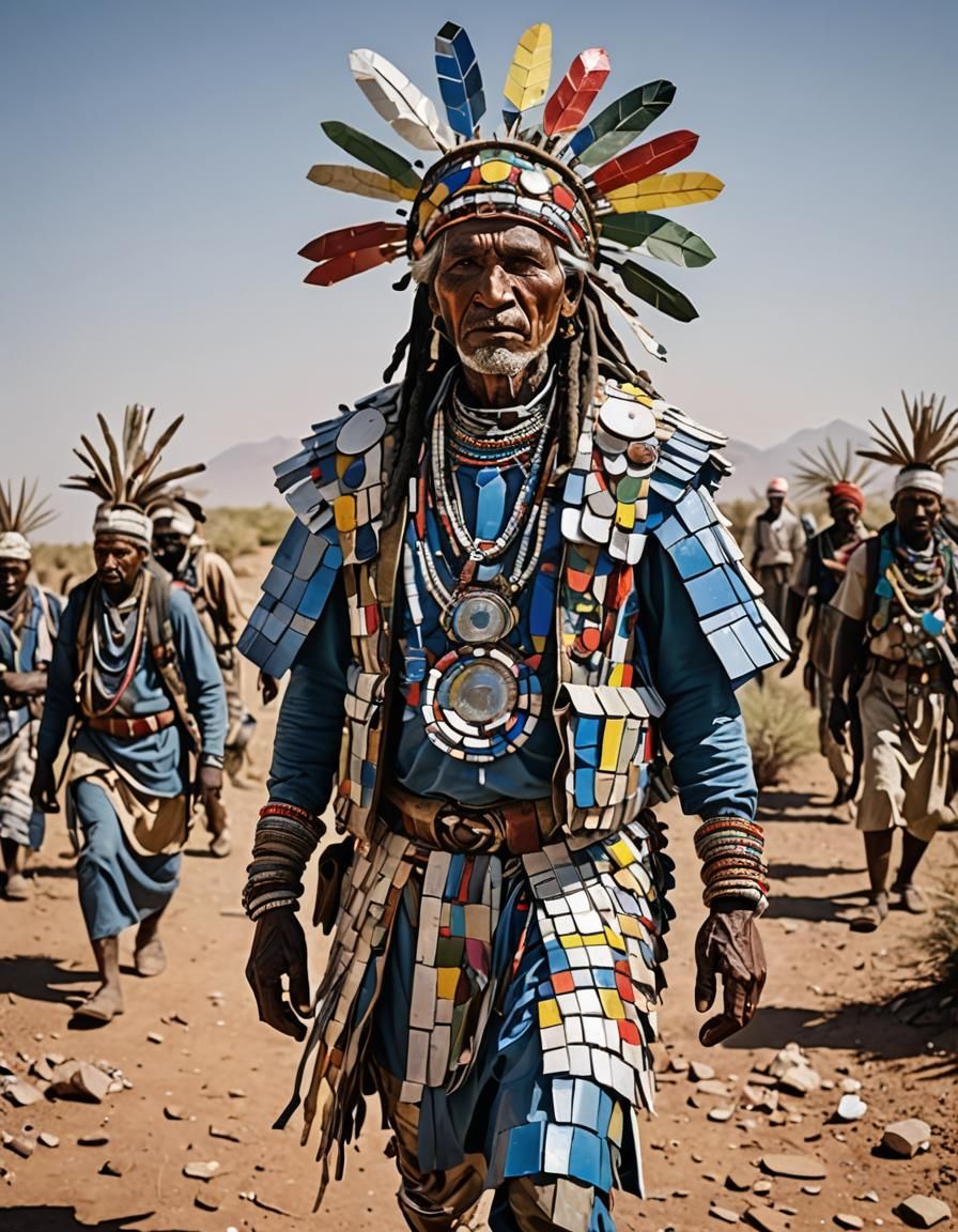 Post-Civilization Tribal Chief Leading His People