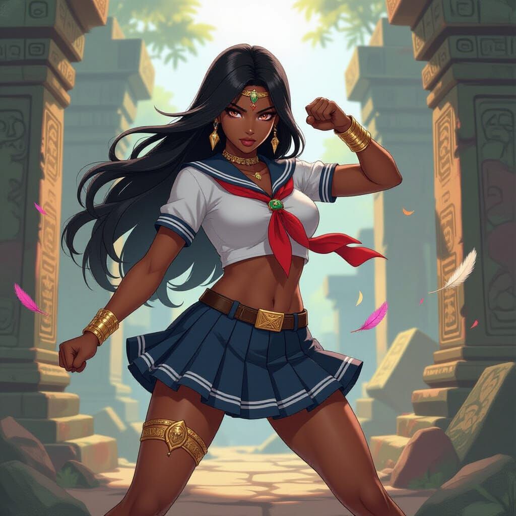 Aztec Anime Waifu in Candy-Inspired Hyperrealism