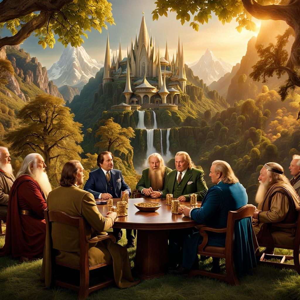 Rivendell Council Meeting in Golden Hour Light