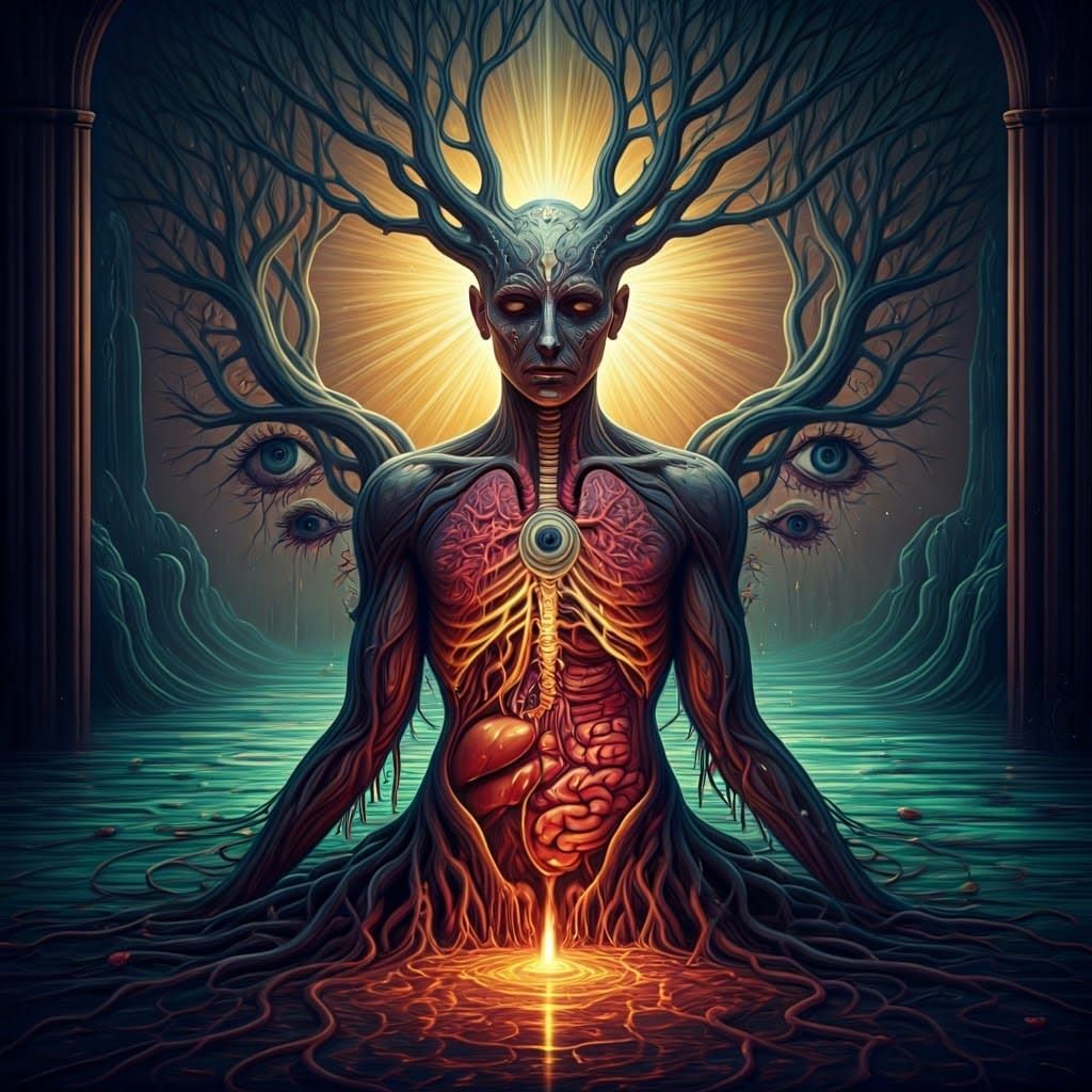 Biomechanical Surrealism: Dadaist Floral Chaos and Celestial...