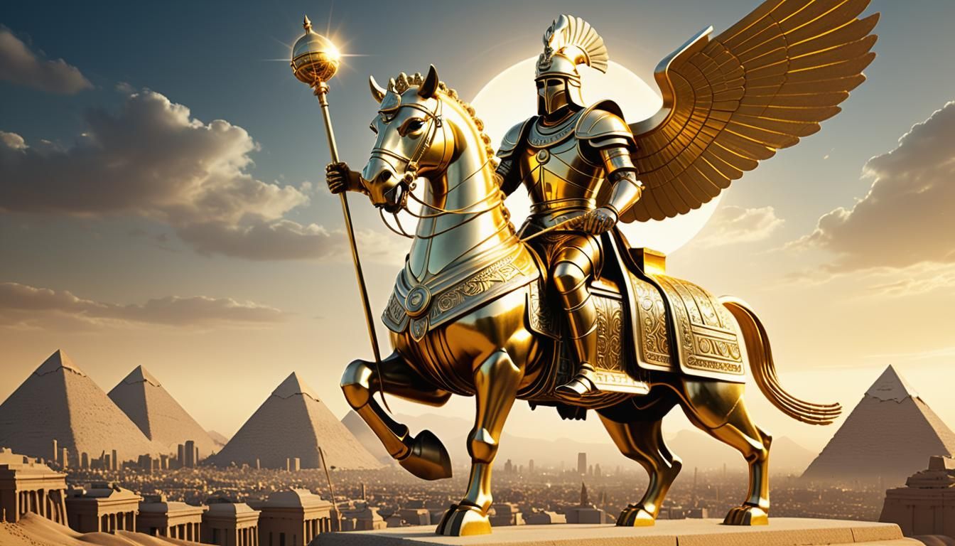 Golden Charioteer Rides Sphinxes in Mystical 3D Tarot Art