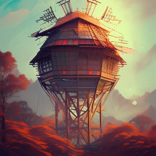 Rococopunk Windmill with Artist, Hyperdetailed Photography