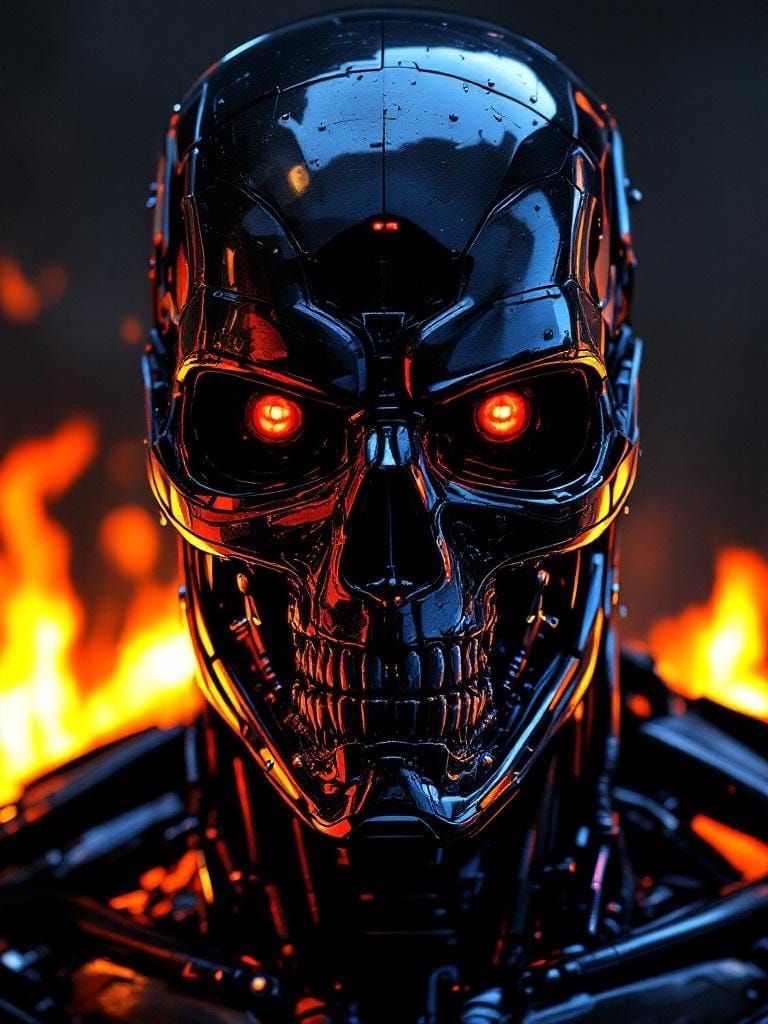 T-800 Terminator Head in Dark Biomechanical Style