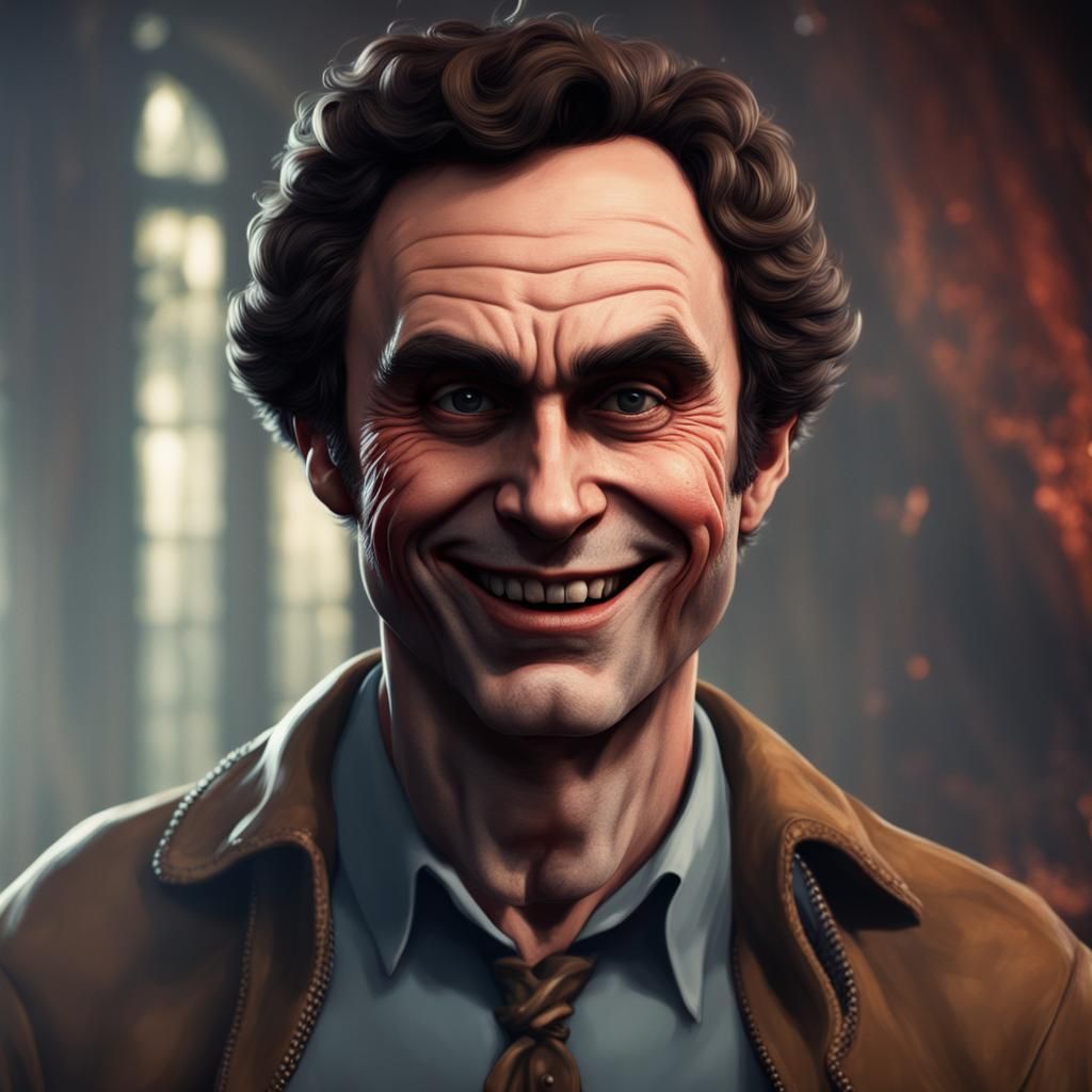 Ted Bundy Grinning: Detailed Matte Painting