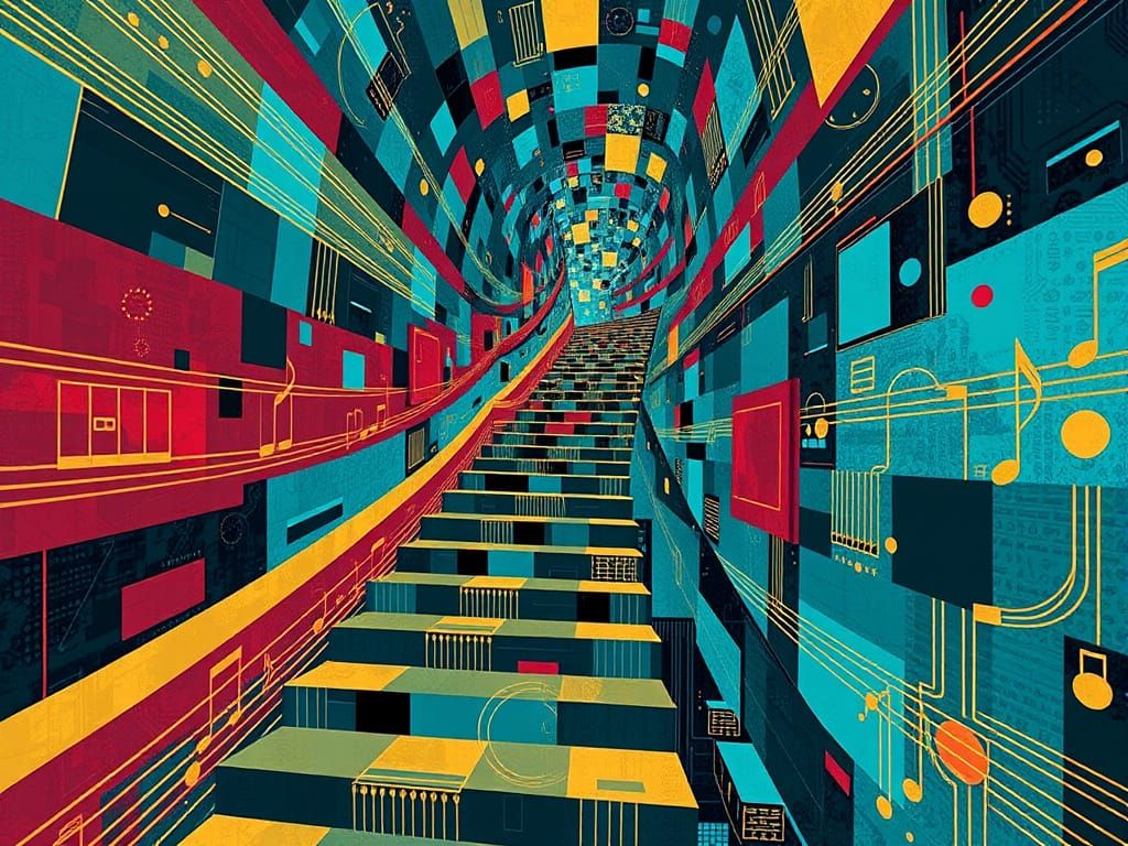 Cosmic Cyberpunk Abstraction in Vibrant Hues