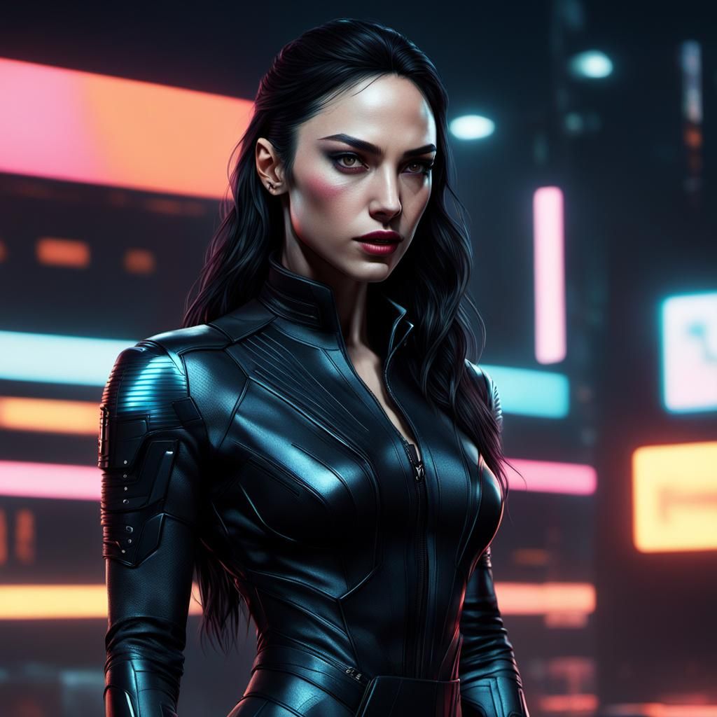 Cyberpunk Girl in Black Catsuit, High-Quality Rendering